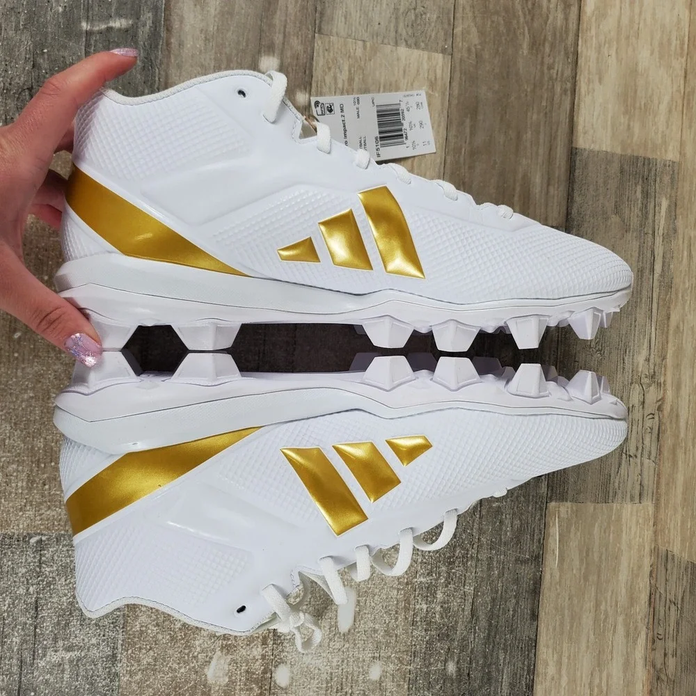 Adidas Adizero Impact.2 MD Mens Shoes Sz 11 White Gold Lace-Up Football Cleats